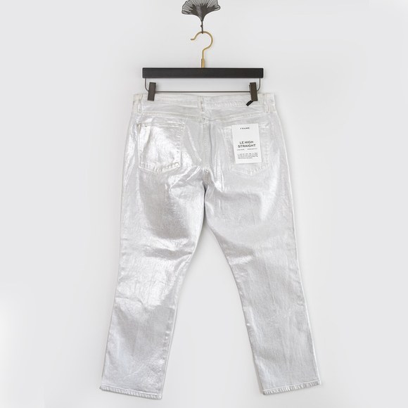 NWT FRAME Le High Rise Straight Ankle Jeans in Chrome Blanc Foil $278 - Size 33 - Picture 5 of 10
